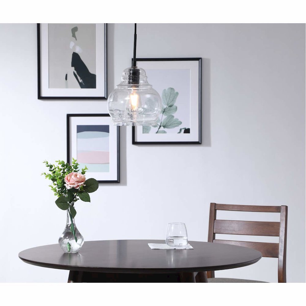 Pierce 1 light Black and Clear seeded glass pendant. Picture 2