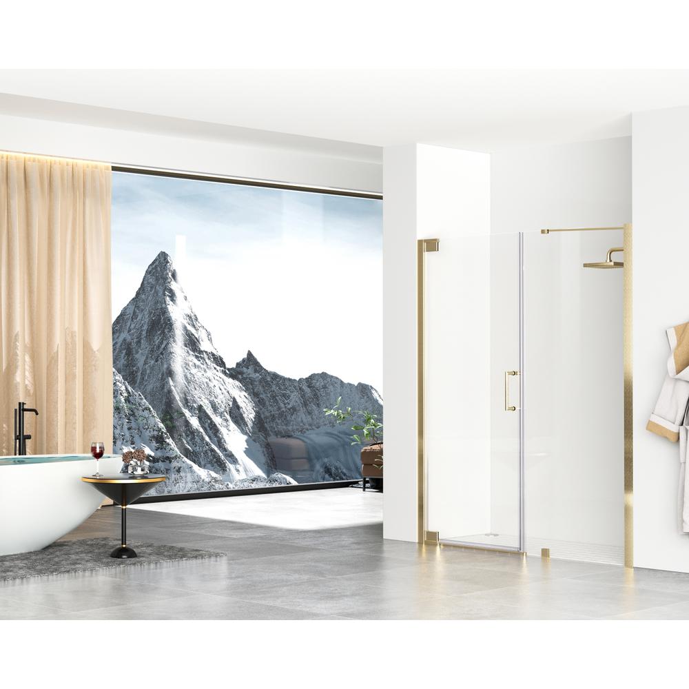 Semi-frameless hinged shower door 60 x 72 Brushed Gold. Picture 11