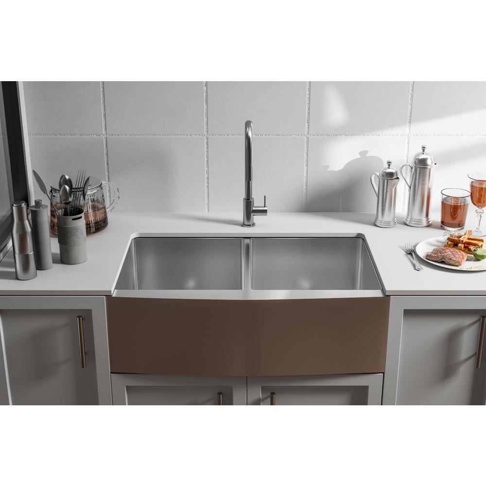 Stainless Steel farmhouse kitchen double sink L33'' x W21'' x H10". Picture 2
