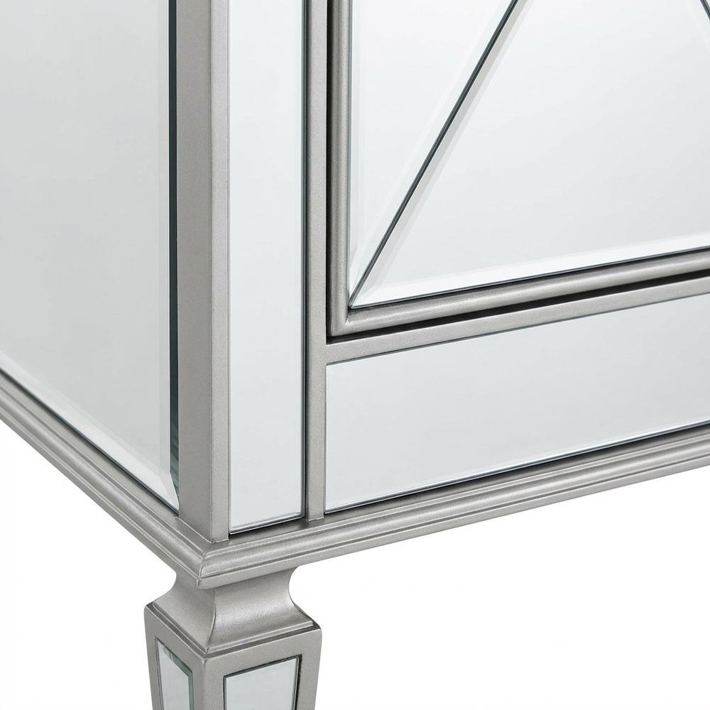 Silver Credenza with 3 Drawers, 4 Doors, Spacious Storage. Picture 6