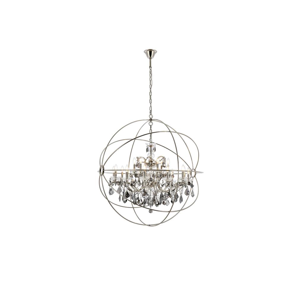 Geneva 18 light polished nickel Chandelier Silver Shade (Grey) Royal Cut crystal. Picture 1