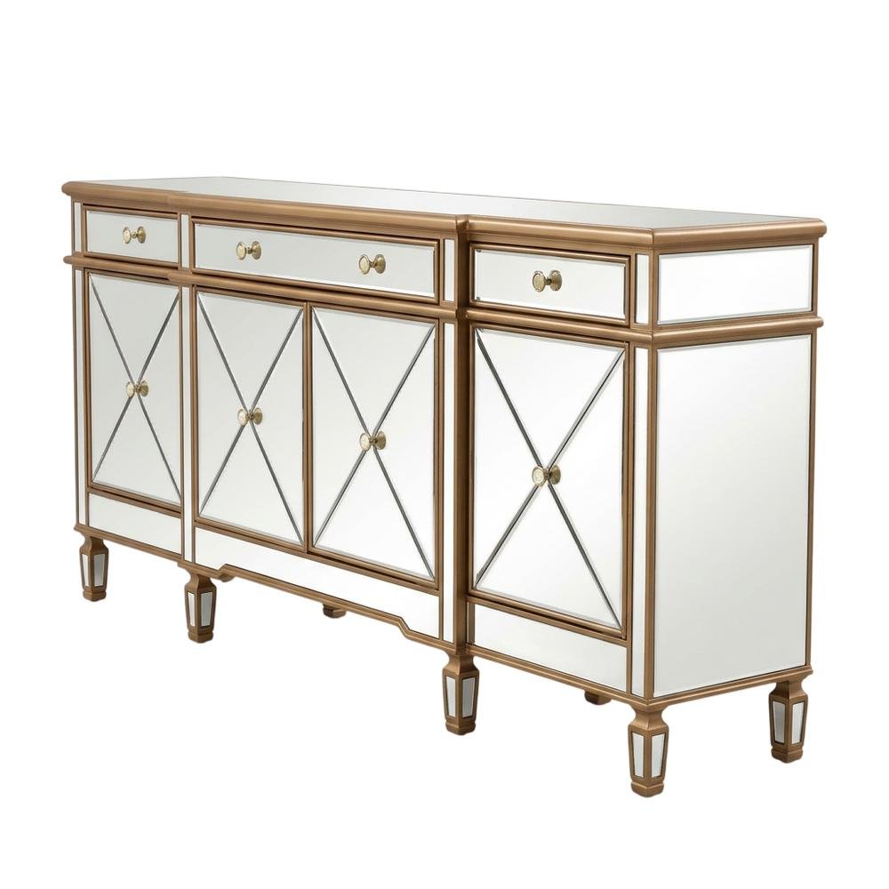 Gold mirrored credenza with sleek design and spacious storage. Picture 1