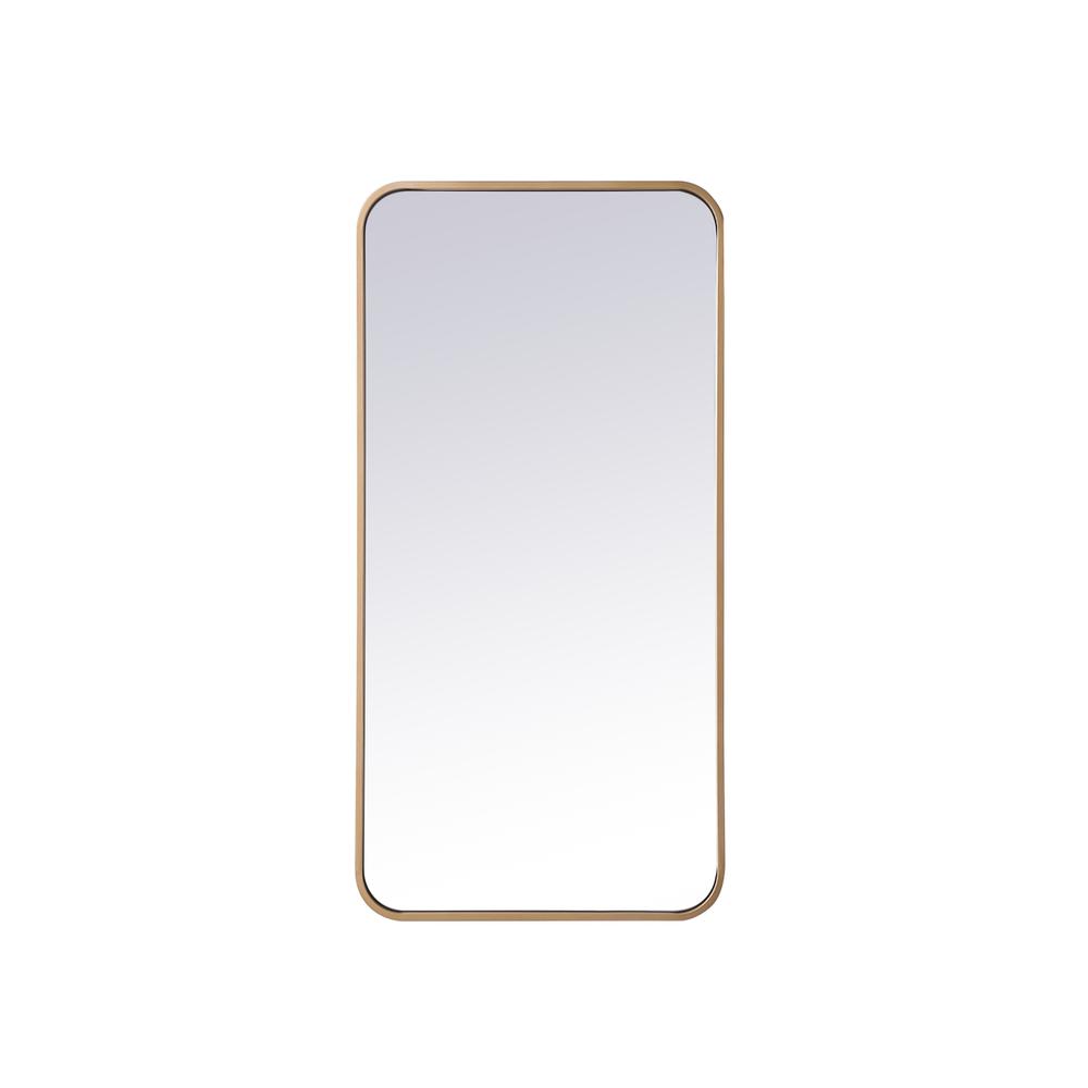 Soft corner metal rectangular mirror 18x36 inch in Brass. Picture 1