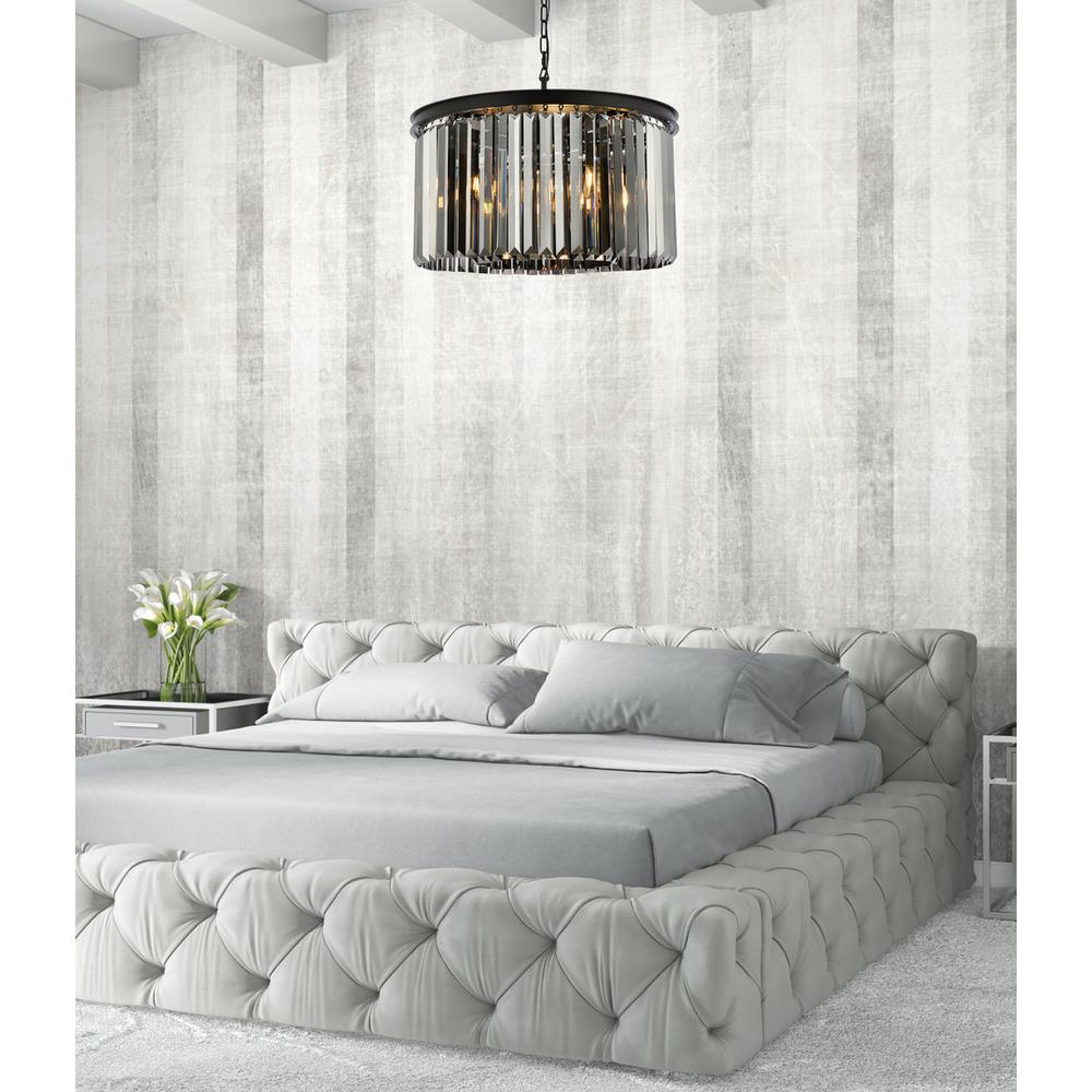 Sydney 8 light Matte Black Chandelier Silver Shade (Grey) Royal Cut Crystal. Picture 8