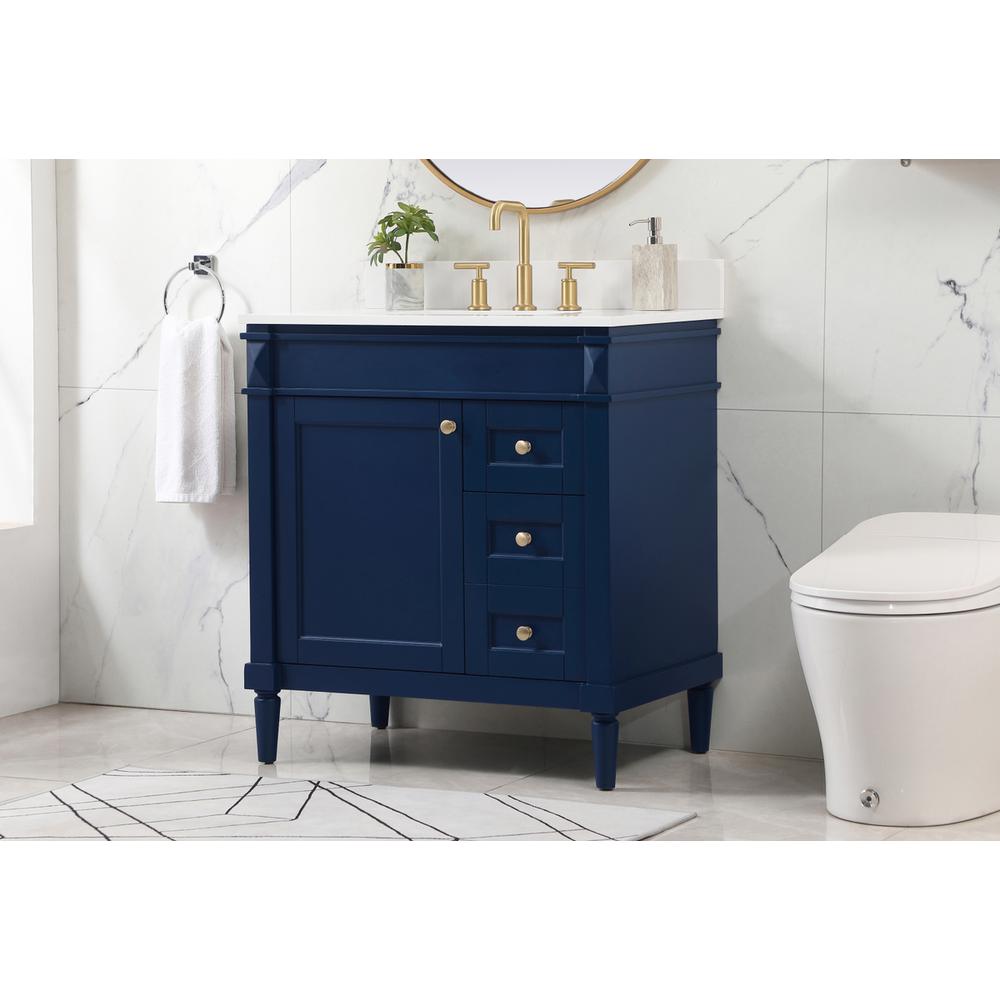 32 inch Single bathroom vanity in blue with backsplash. Picture 2