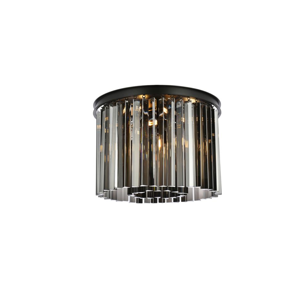 Sydney 6 light Matte Black Flush Mount Silver Shade (Grey) Royal Cut Crystal. Picture 1