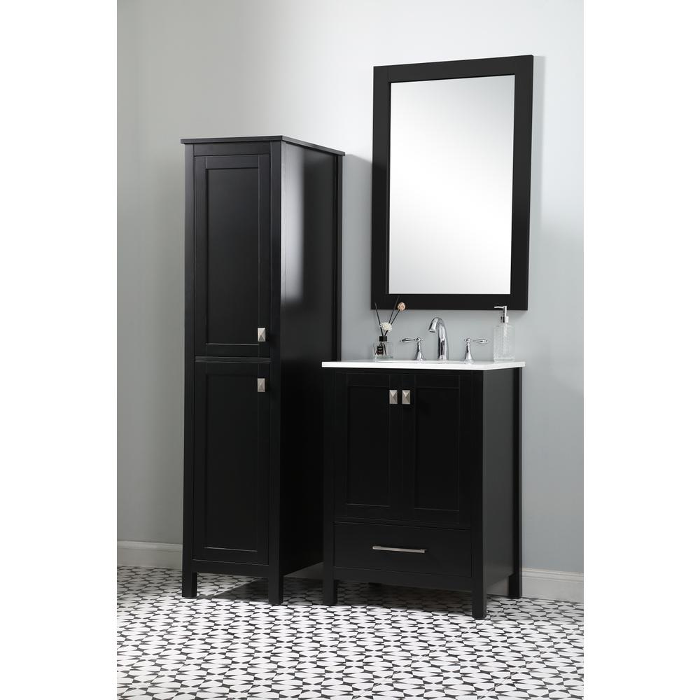 16 Inch Wide Bathroom Linen Storage Freestanding Cabinet In Black. Picture 9