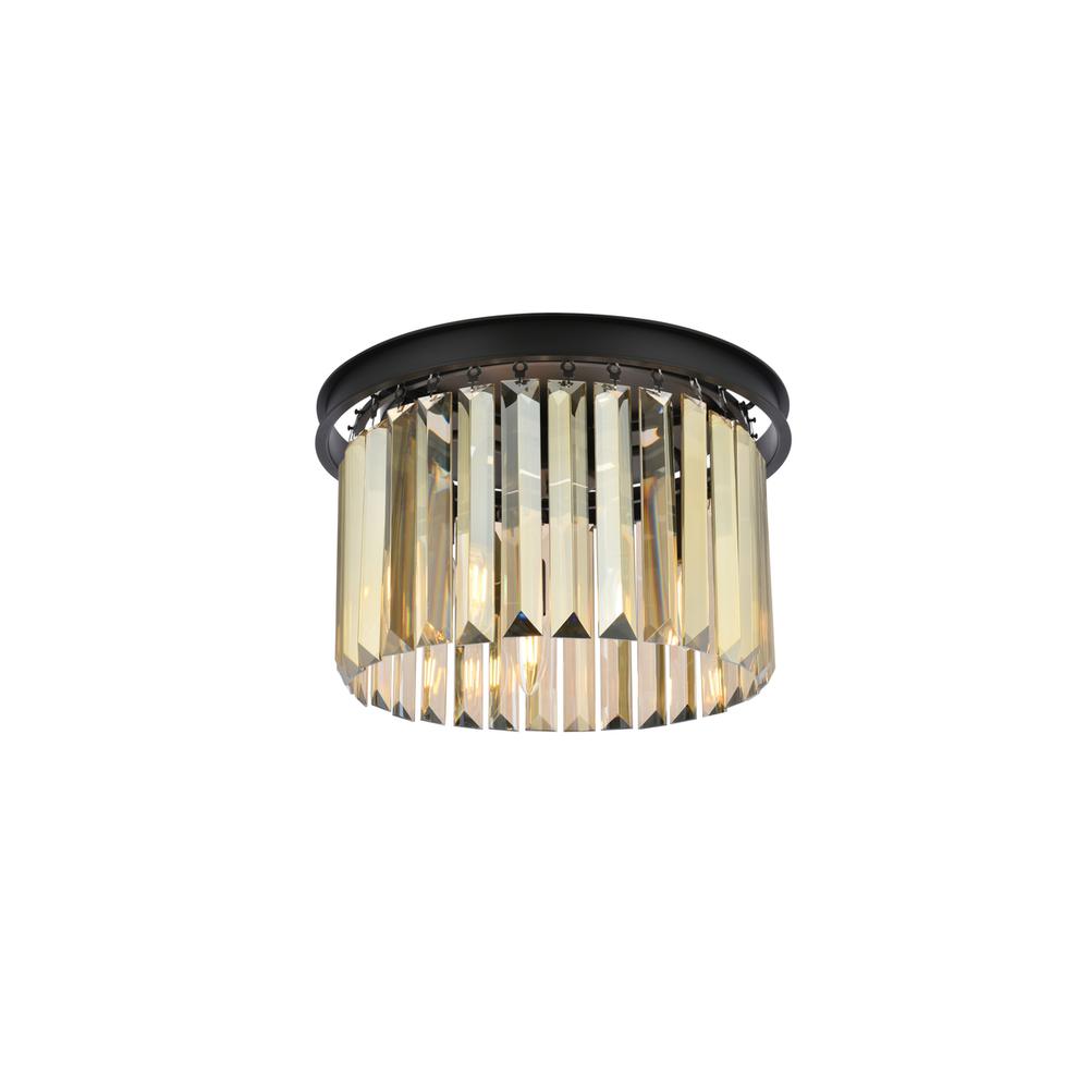 Sydney 3 light Matte Black Flush Mount Golden Teak (Smoky) Royal Cut Crystal. Picture 2