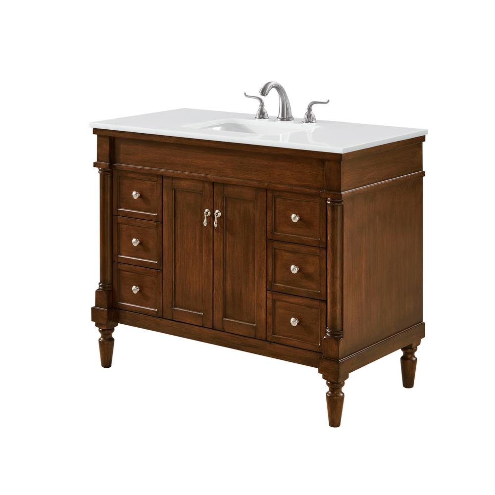 42 inch Single Bathroom vanity in Walnut with ivory white engineered marble. Picture 2