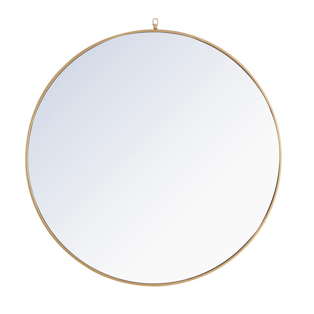 Metal frame Round Mirror with decorative hook 48 inch Brass finish. Picture 1
