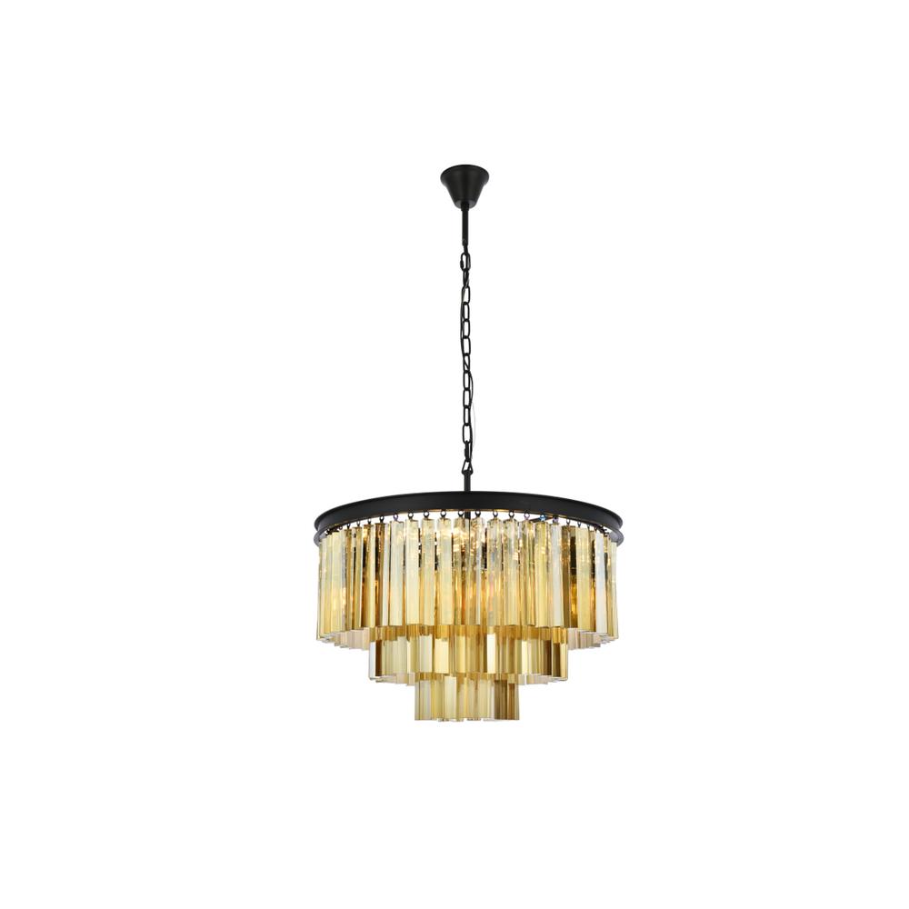 Sydney 9 light Matte Black Chandelier Golden Teak (Smoky) Royal Cut Crystal. Picture 1