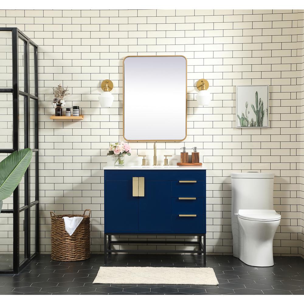 36 inch Single bathroom vanity in blue with backsplash. Picture 4