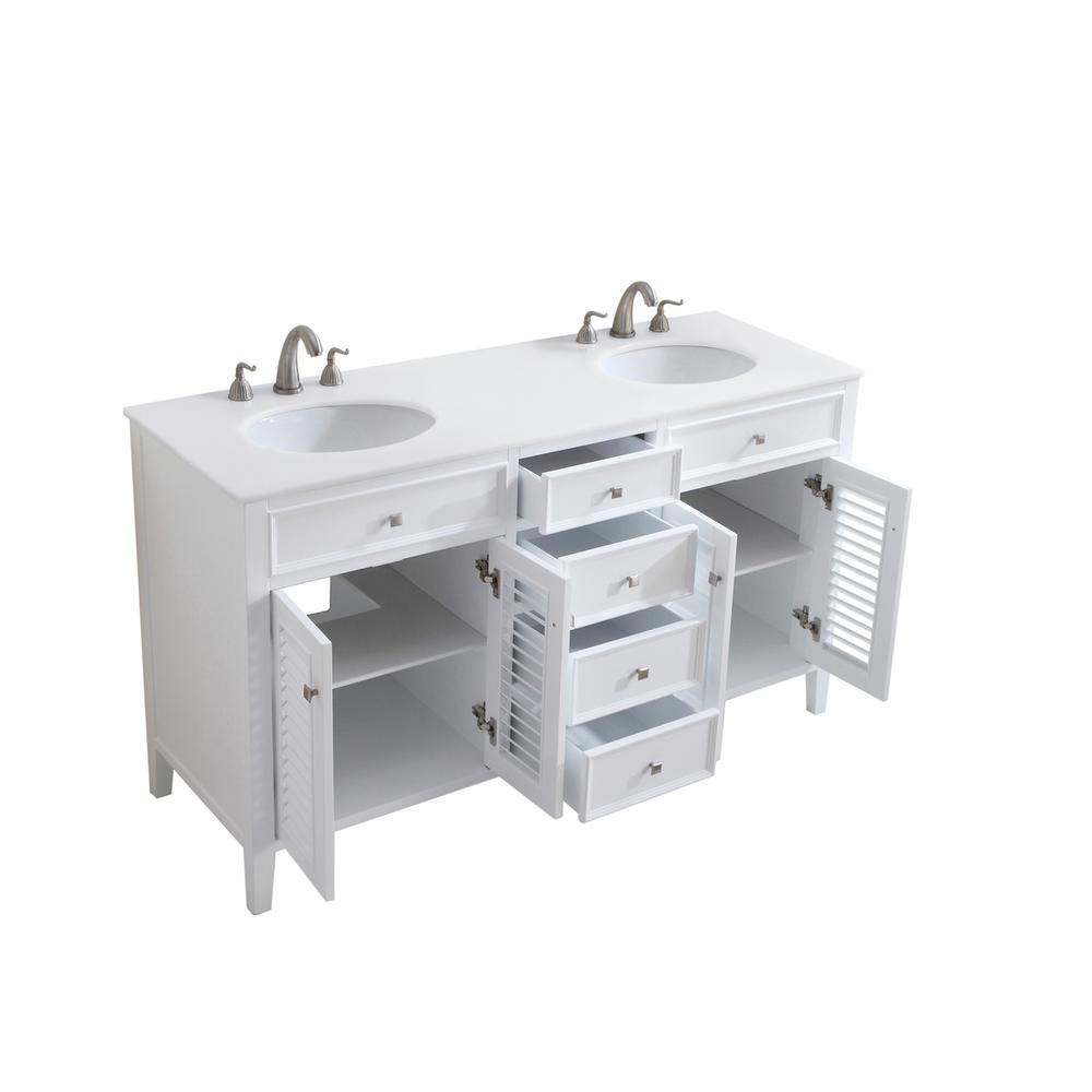 60 inch Double Bathroom vanity in White with ivory white engineered marble. Picture 3