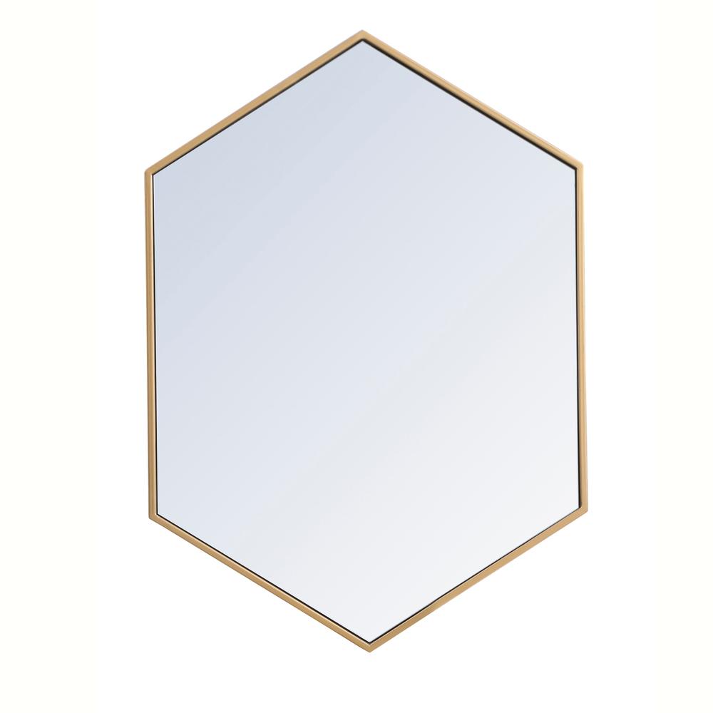Metal frame hexagon mirror 24 inch in Brass. Picture 1