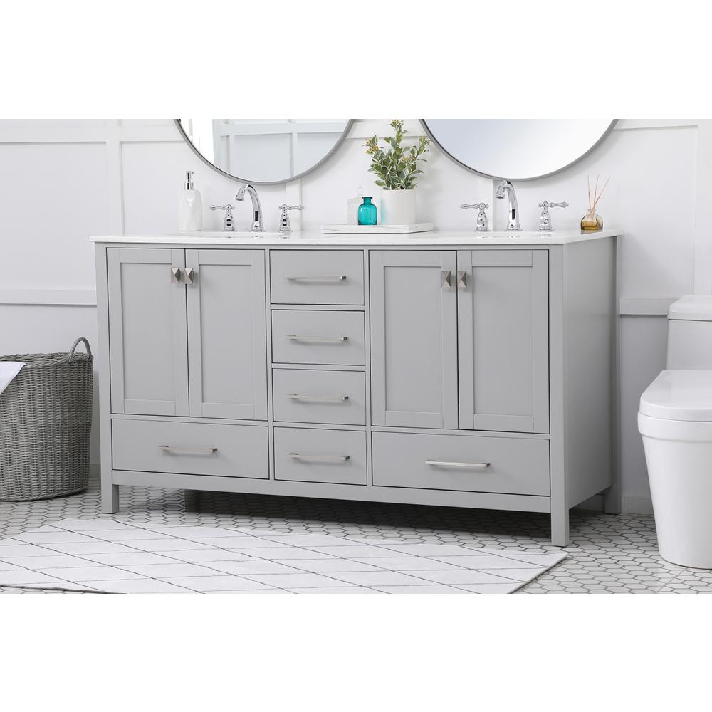 60 inch Double Bathroom Vanity in Gray. Picture 2