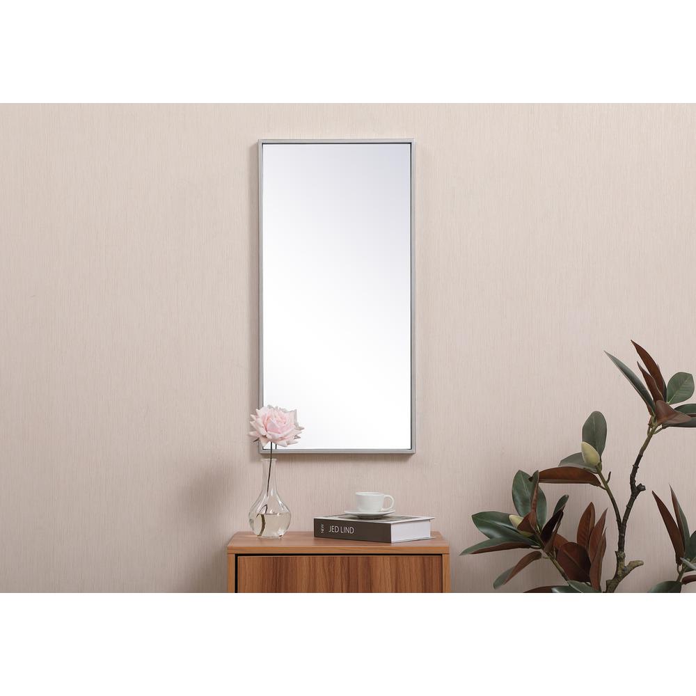 Metal frame rectangle mirror 14x28 inch in silver. Picture 9