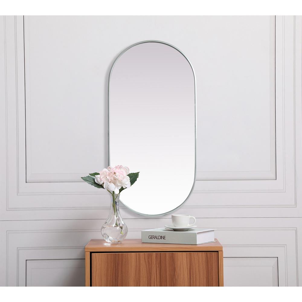 Metal Frame Oval Mirror 24x48 Inch in Silver. Picture 11