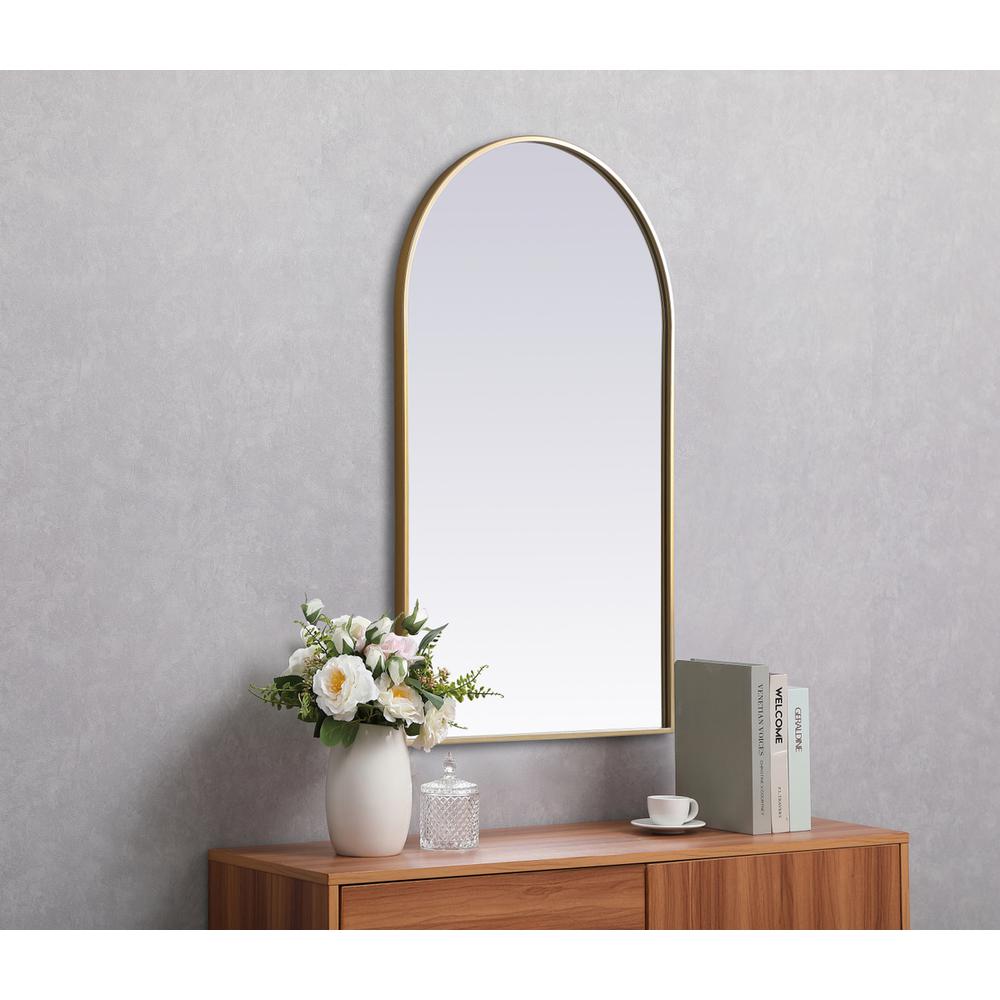 Metal Frame Arch Mirror 24x40 Inch in Brass. Picture 4