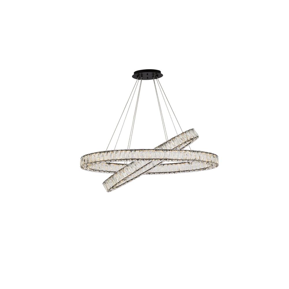 Monroe 40 inch LED oval double ring pendant in black. Picture 1