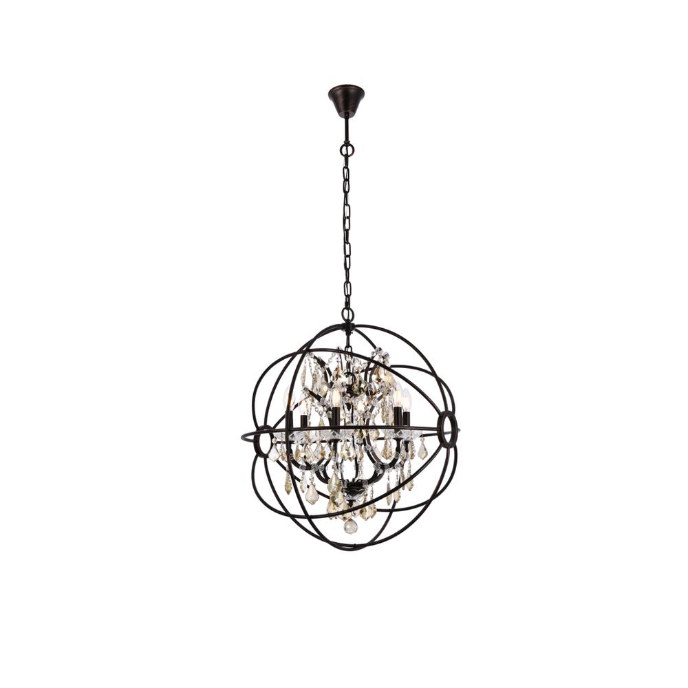 Geneva 6 light Dark Bronze Chandelier Golden Teak (Smoky) Royal Cut crystal. Picture 1