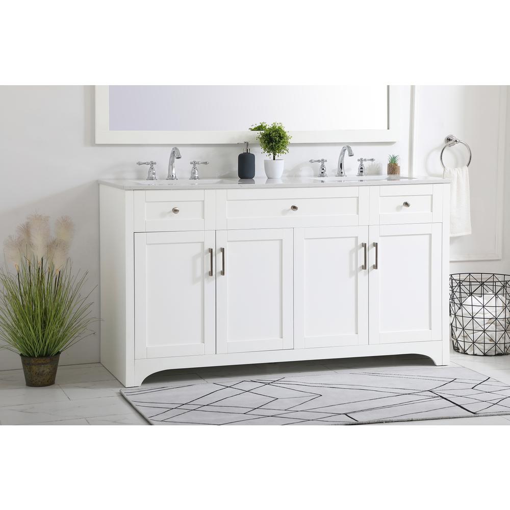 60 inch Double Bathroom Vanity in White. Picture 2