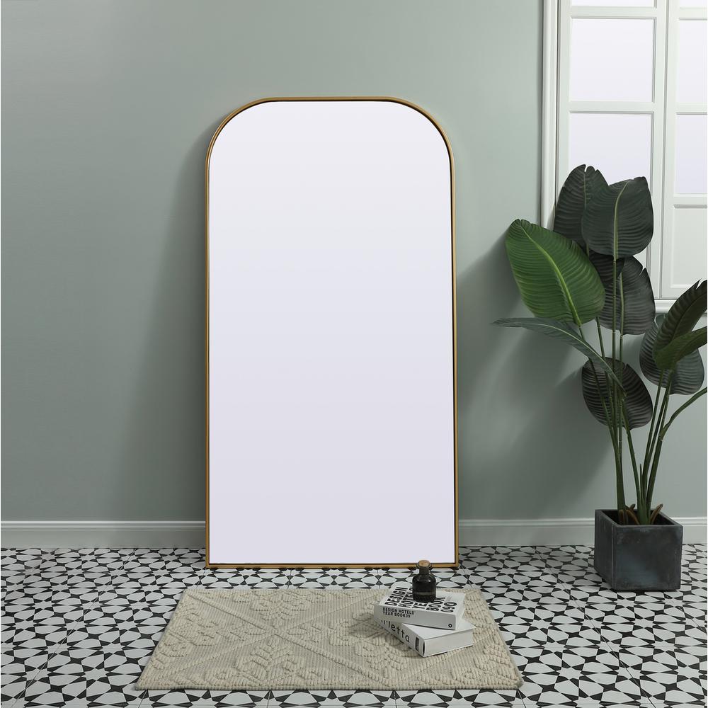 Metal Frame Arch Full Length Mirror 35x66 Inch in Brass. Picture 8