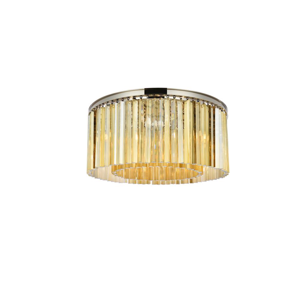 Sydney 8 light polished nickel Flush Mount Golden Teak (Smoky) Royal Cut Crystal. Picture 1