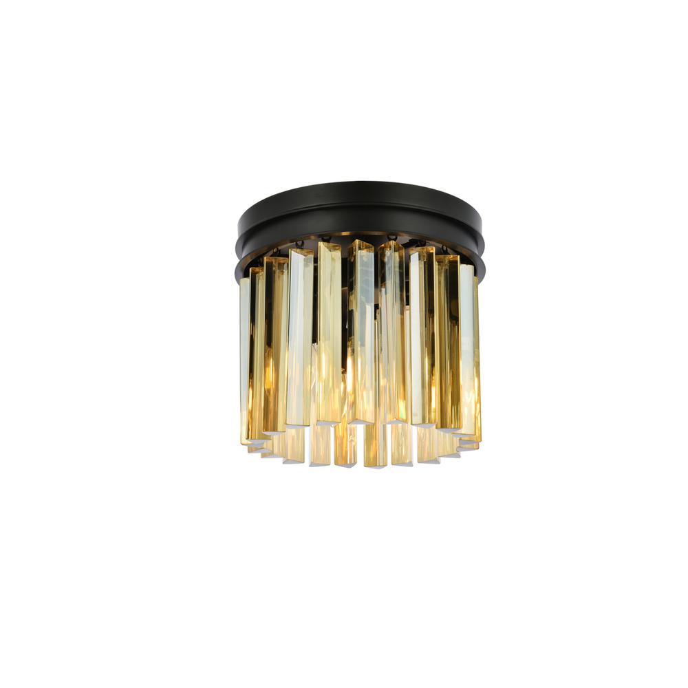 Sydney 3 light Matte Black Flush Mount Golden Teak (Smoky) Royal Cut Crystal. Picture 1