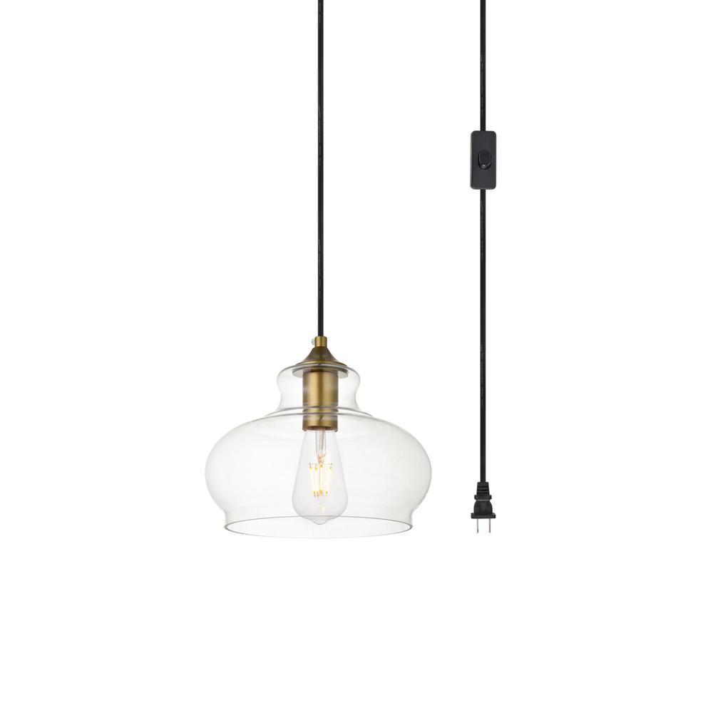 Destry 1 Light brass plug-in Pendant With Clear Glass. Picture 2
