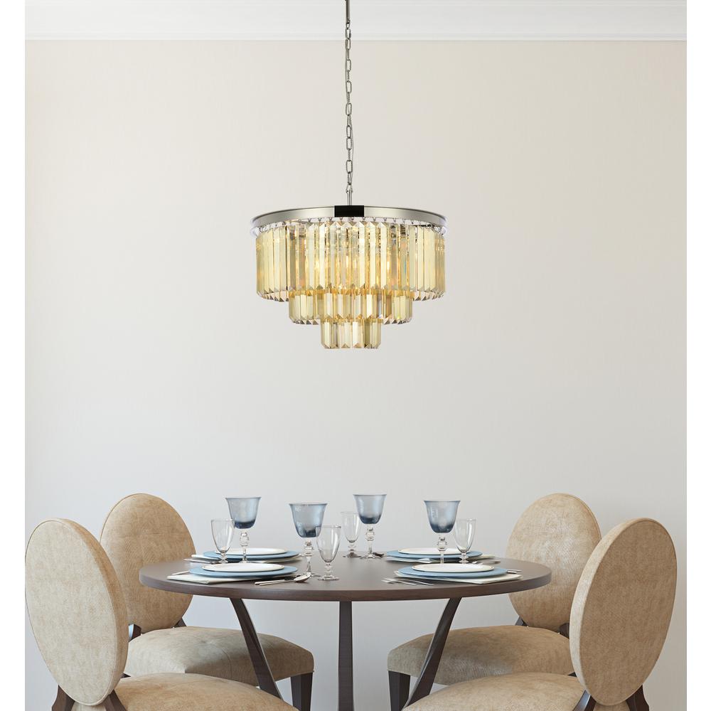 Sydney 9 light polished nickel Chandelier Golden Teak (Smoky) Royal Cut Crystal. Picture 8
