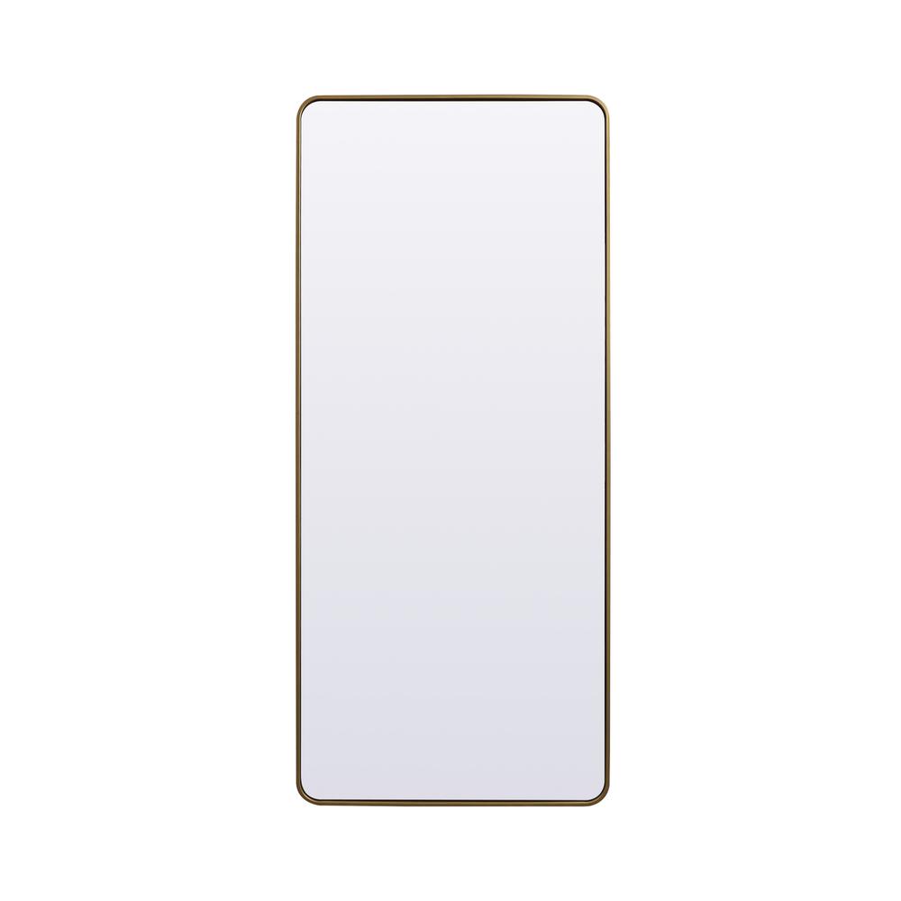 Soft Corner Metal Rectangle Full Length Mirror 32x72 Inch in Brass. Picture 1