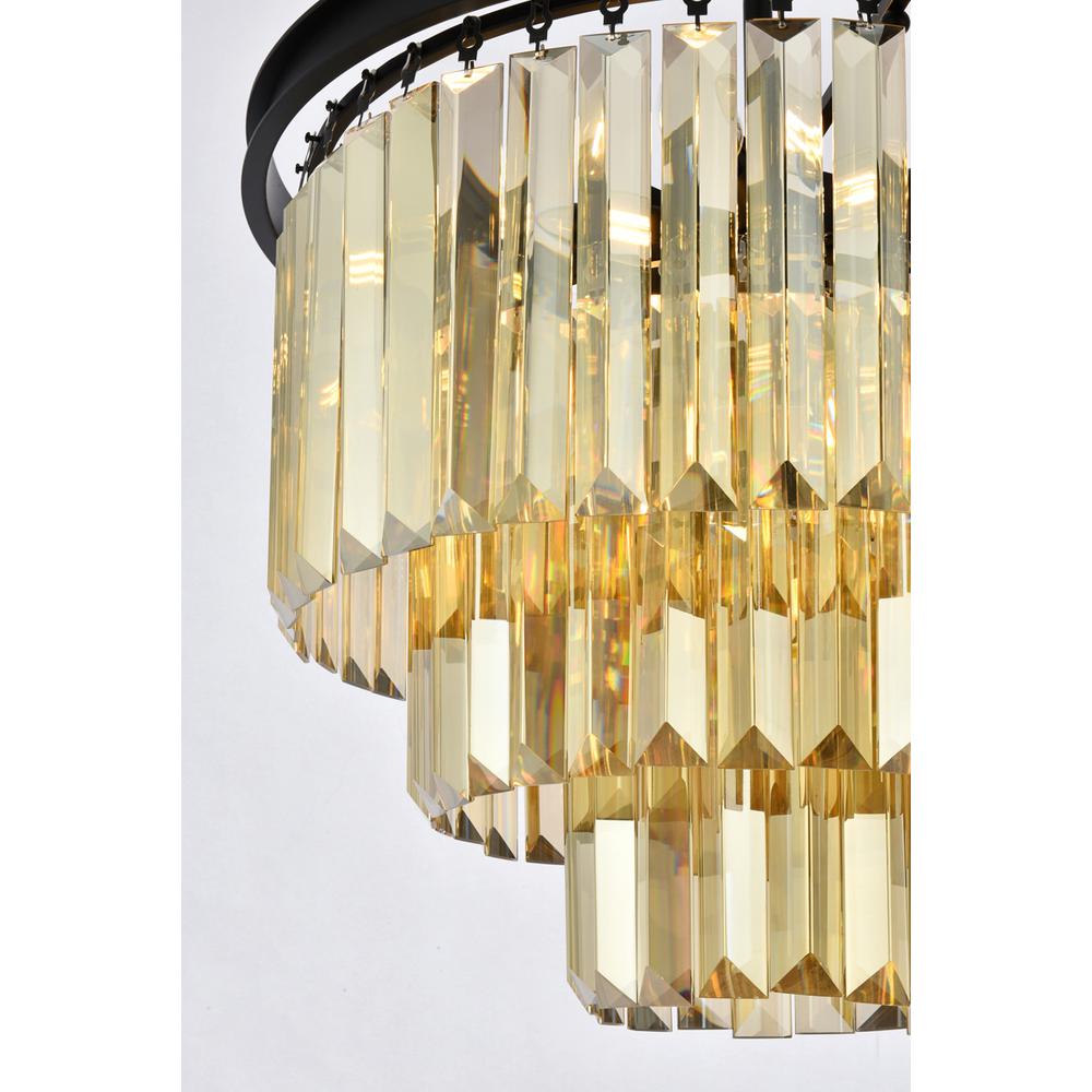 Sydney 9 light Matte Black Chandelier Golden Teak (Smoky) Royal Cut Crystal. Picture 3