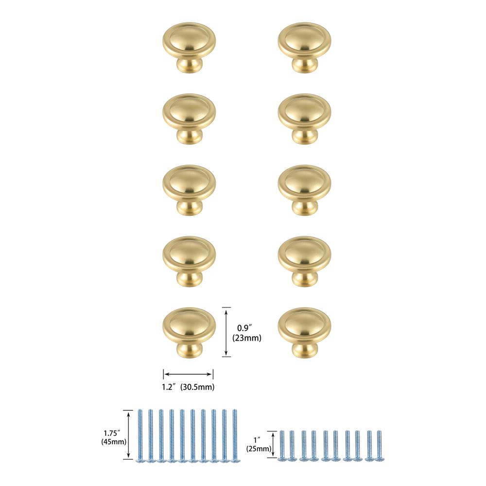 Garlande 1.2" Diameter Brushed Gold Mushroom Knob Multipack (Set of 10). Picture 5