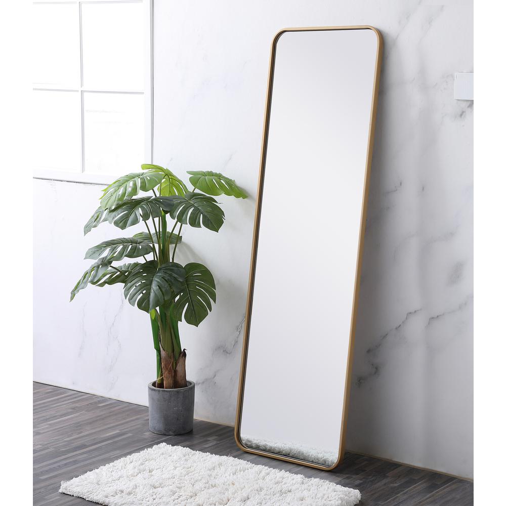 Soft corner metal rectangular mirror 18x60 inch in Brass. Picture 2