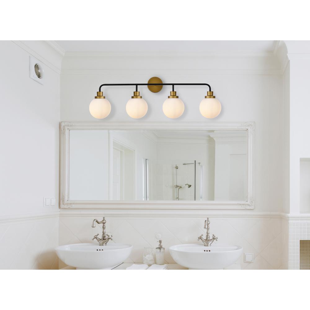 Hanson 4 lights bath sconce in black with brass with frosted shade. Picture 6