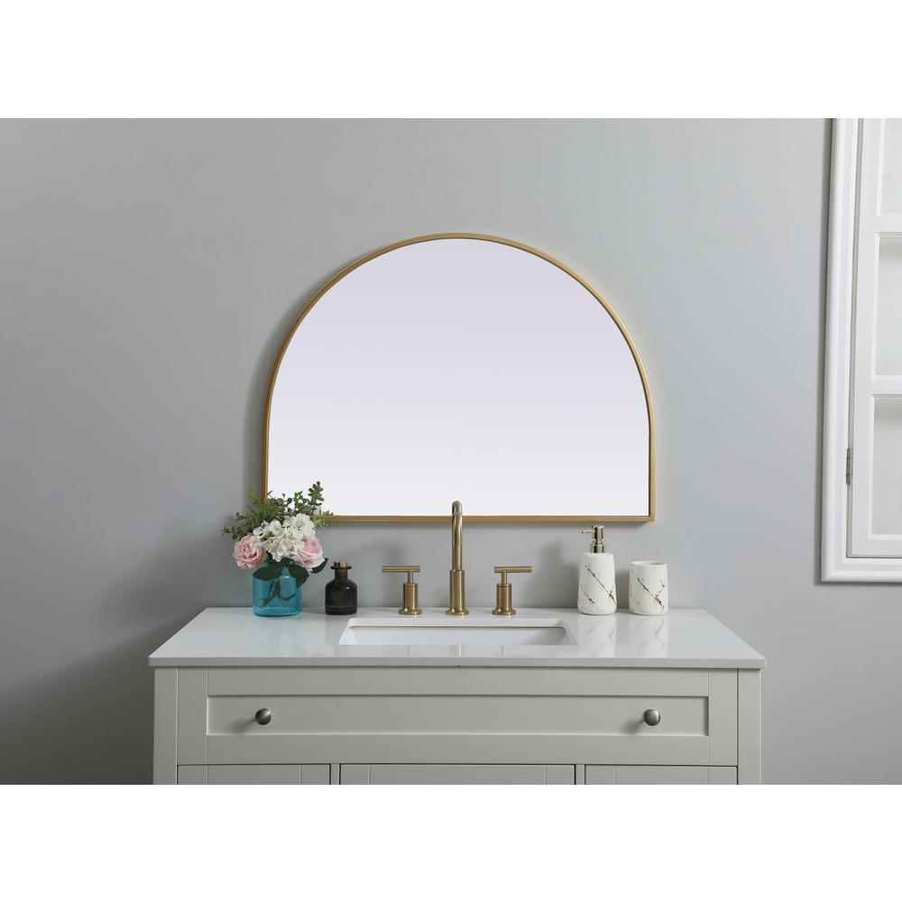 Metal Frame Arch Mirror 33x24 Inch in Brass. Picture 9