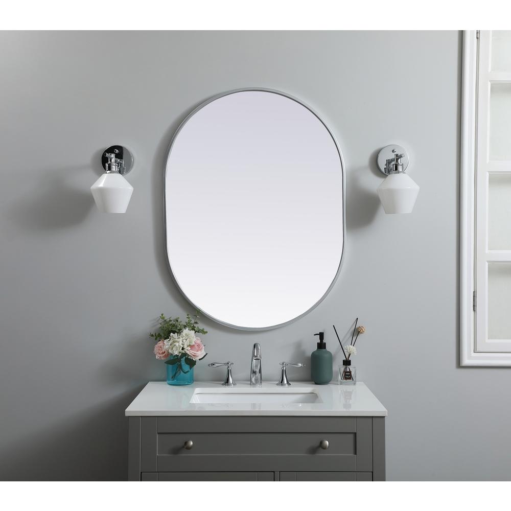 Metal Frame Oval Mirror 27x36 Inch in Silver. Picture 11
