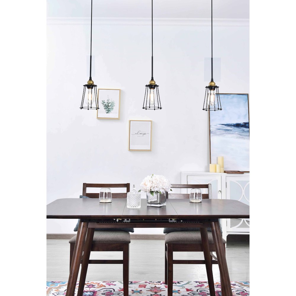Auspice 3 Light Brass And Black Pendant. Picture 13