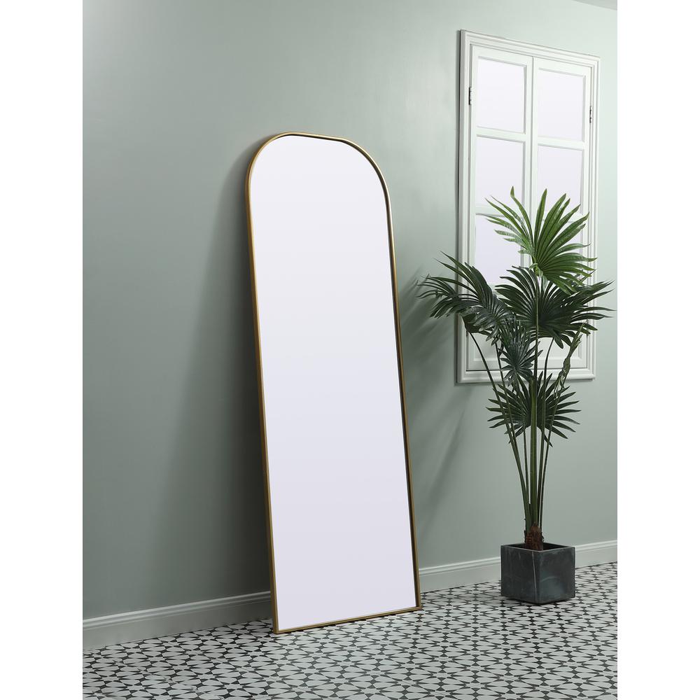 Metal Frame Arch Full Length Mirror 28x74 Inch in Brass. Picture 2