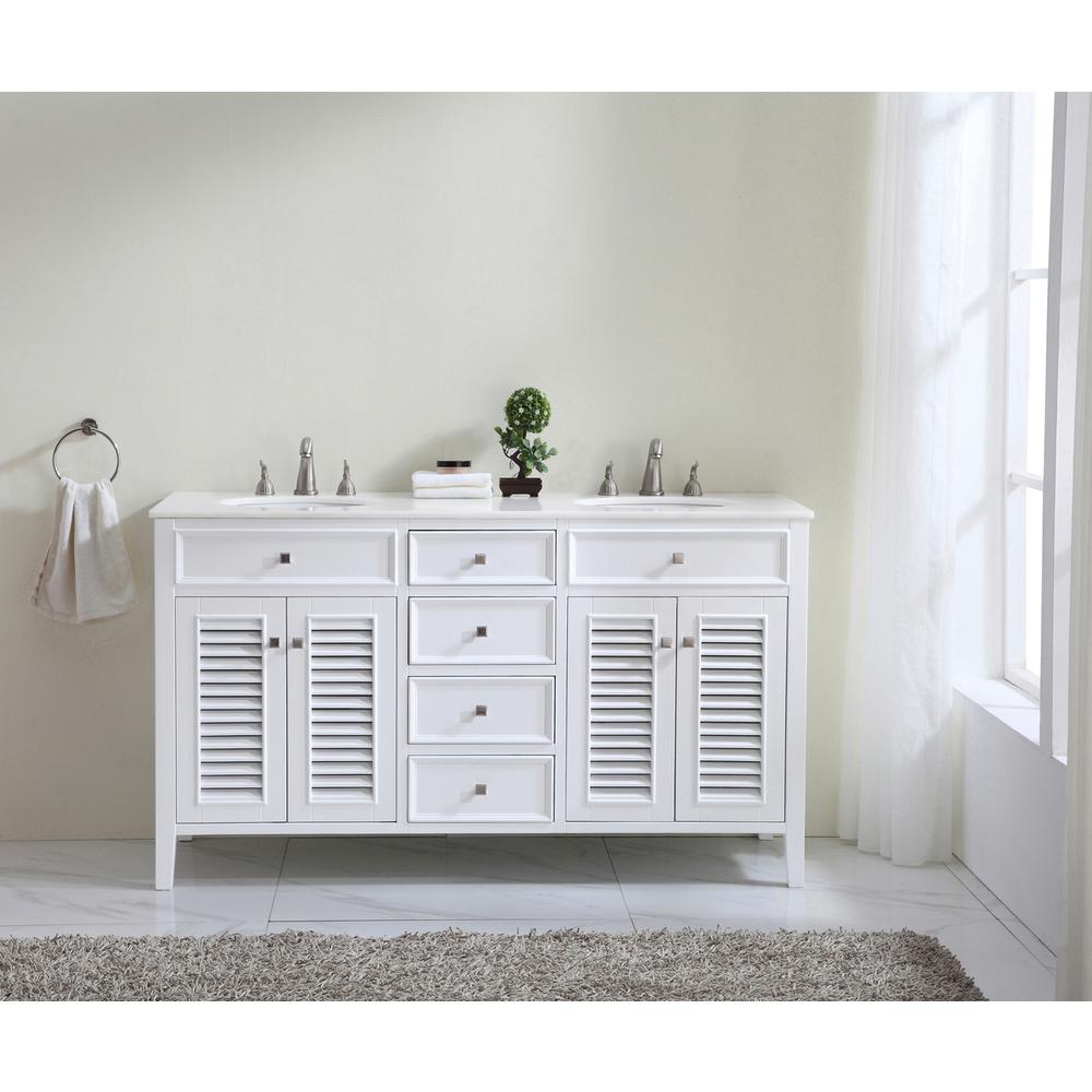 60 inch Double Bathroom vanity in White with ivory white engineered marble. Picture 10