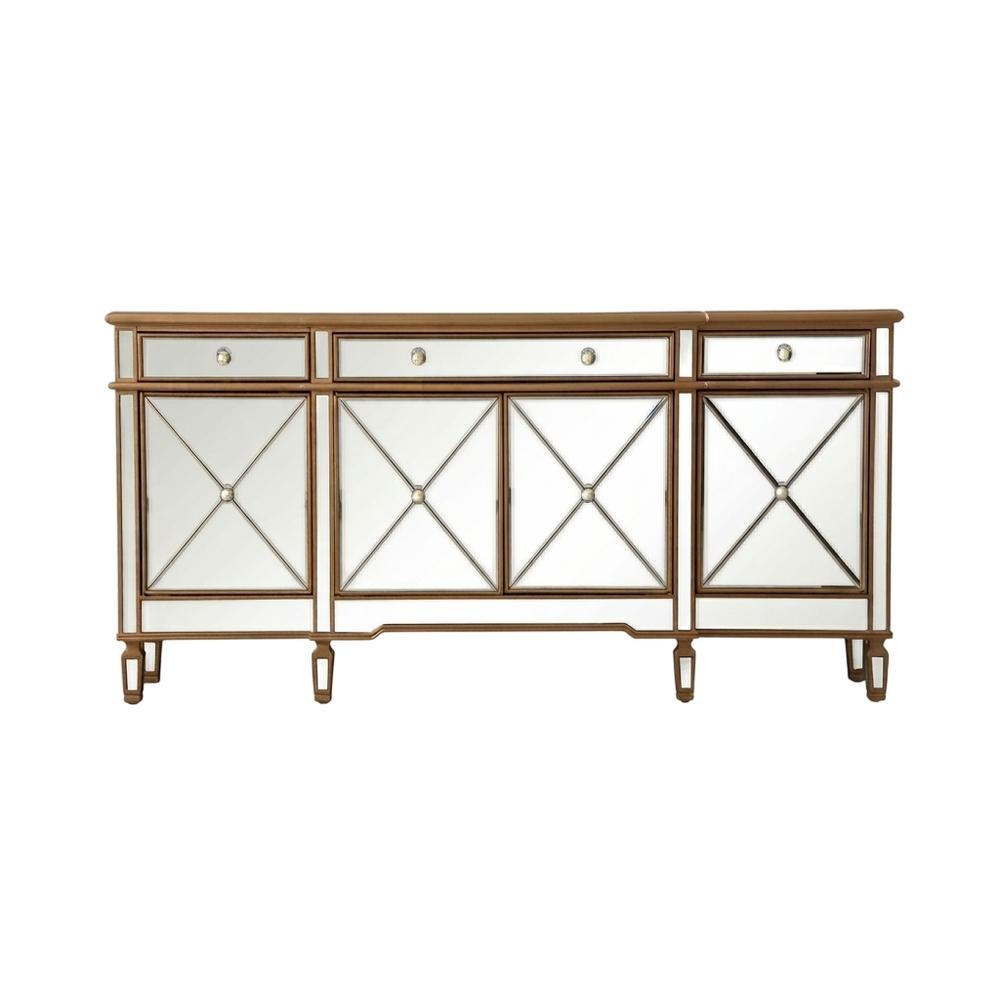 Gold mirrored credenza with sleek design and spacious storage. Picture 4