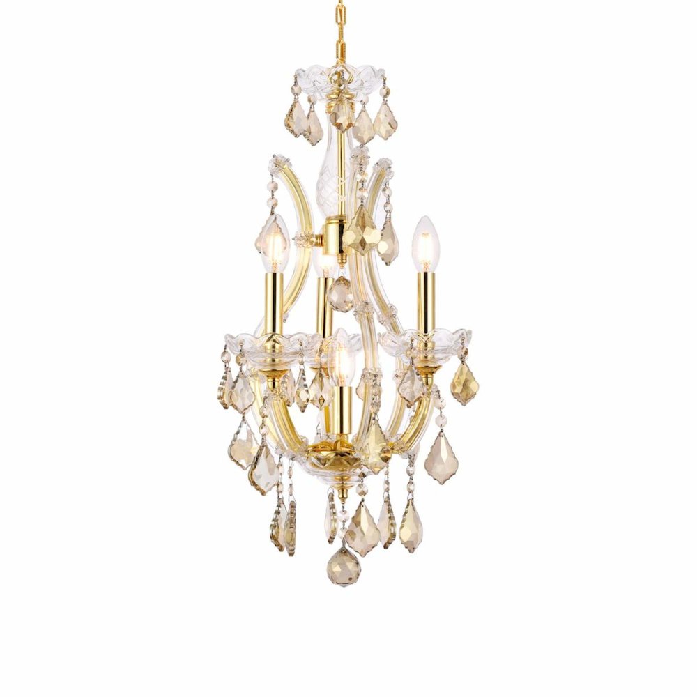Maria Theresa 4 light Gold Pendant Golden Teak (Smoky) Royal Cut Crystal. Picture 3