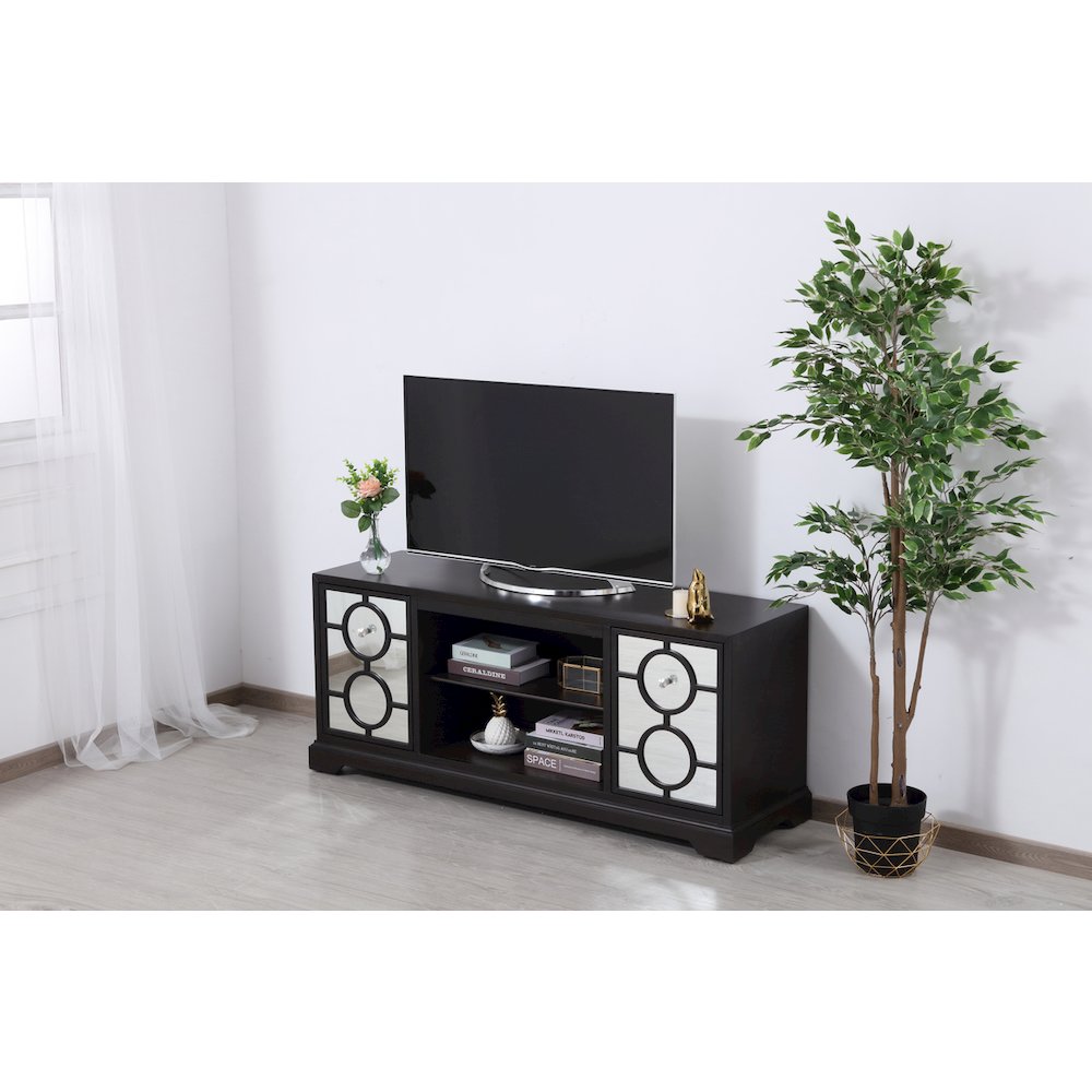 60 In. Mirrored Tv Cabinet Stand In Dark Walnut. Picture 4