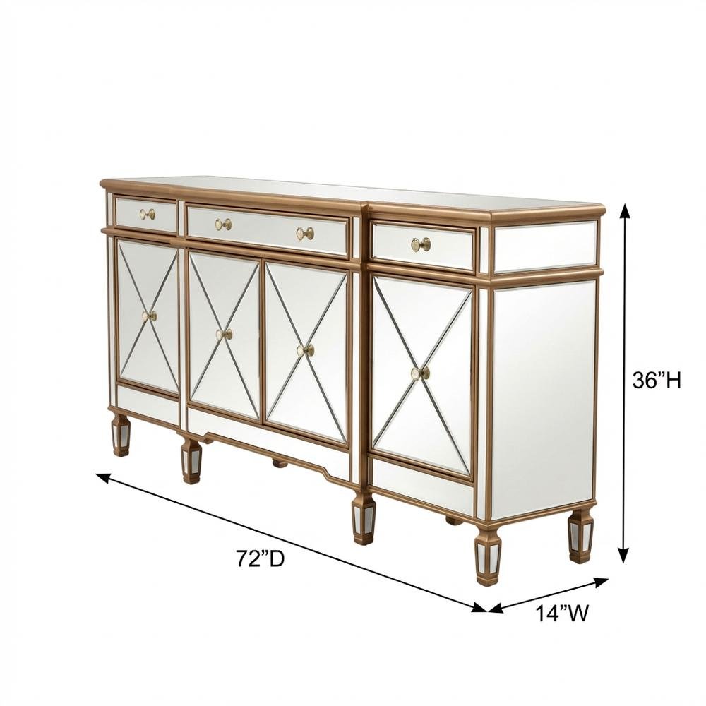 Gold mirrored credenza with sleek design and spacious storage. Picture 7