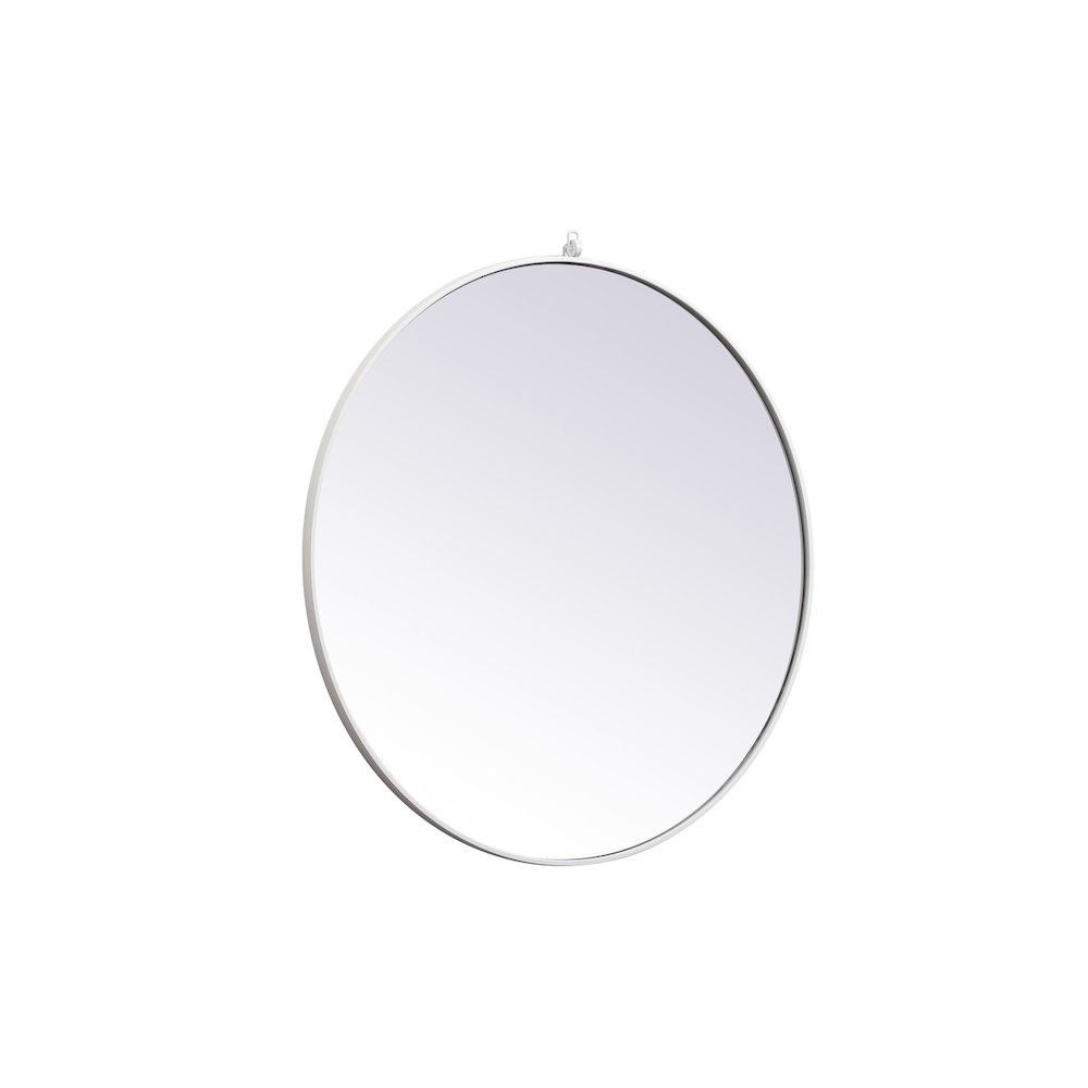 Metal Frame Round Mirror With Decorative Hook 39 Inch In White. Picture 6
