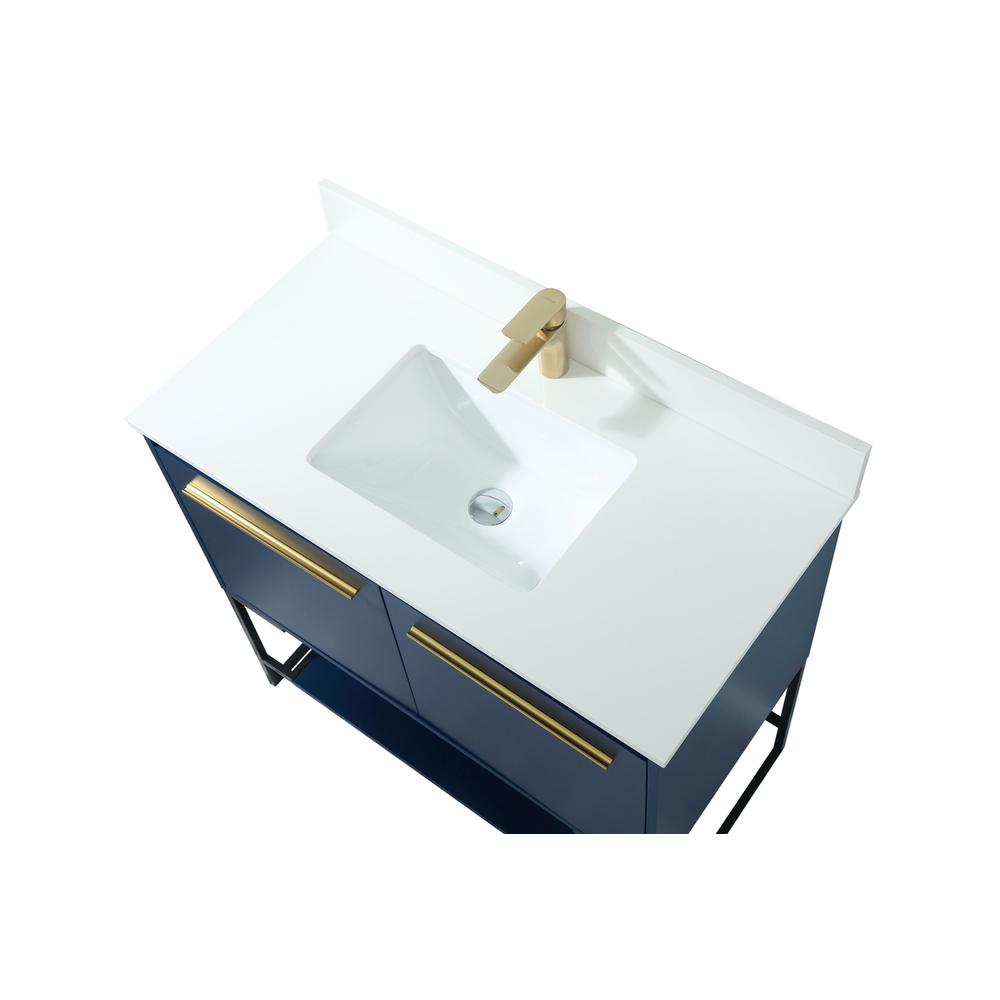 36 inch Single bathroom vanity in blue with backsplash. Picture 10