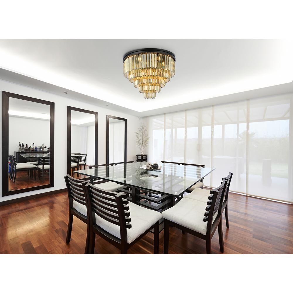 Sydney 17 light Matte Black Flush Mount Golden Teak (Smoky) Royal Cut Crystal. Picture 8