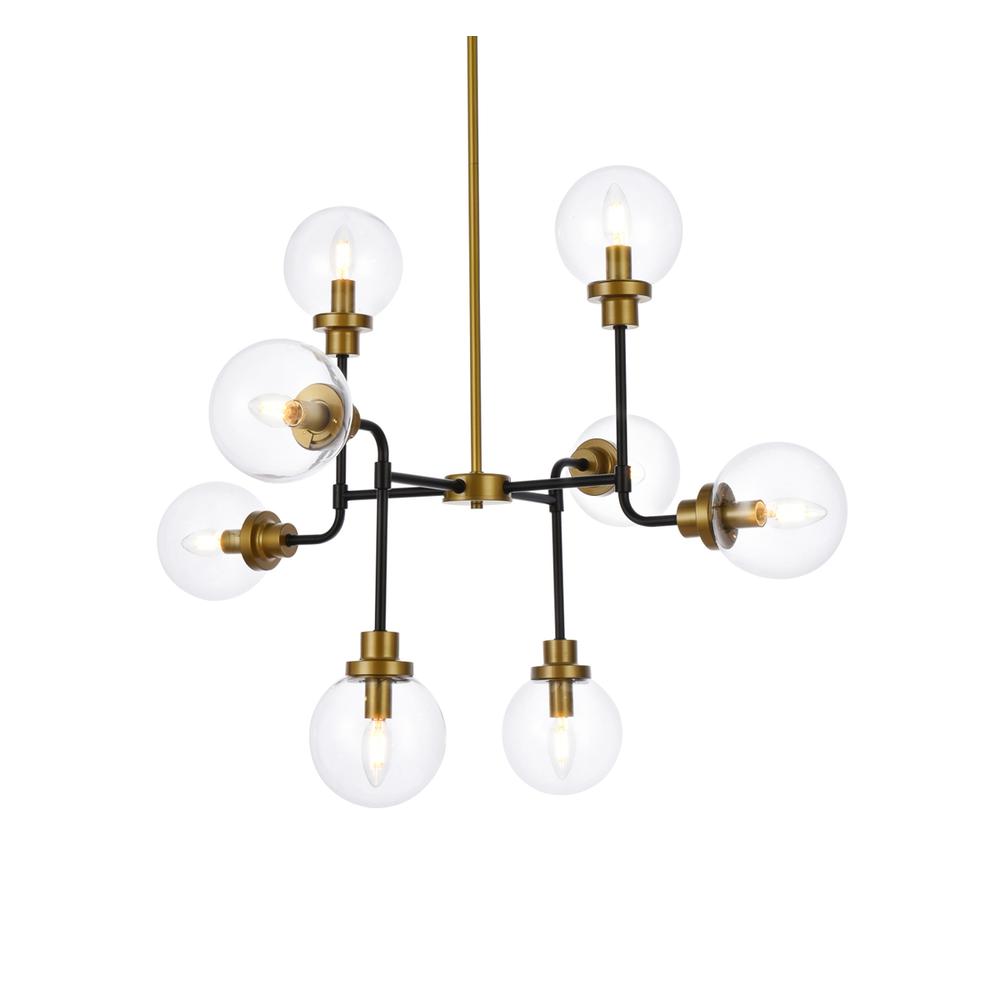 Hanson 8 lights pendant in black with brass with clear shade. Picture 2