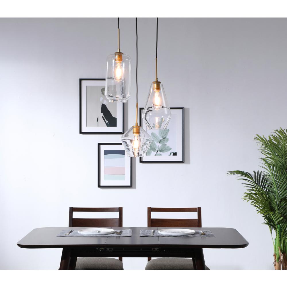 Gene 3 light Brass and Clear glass pendant. Picture 14