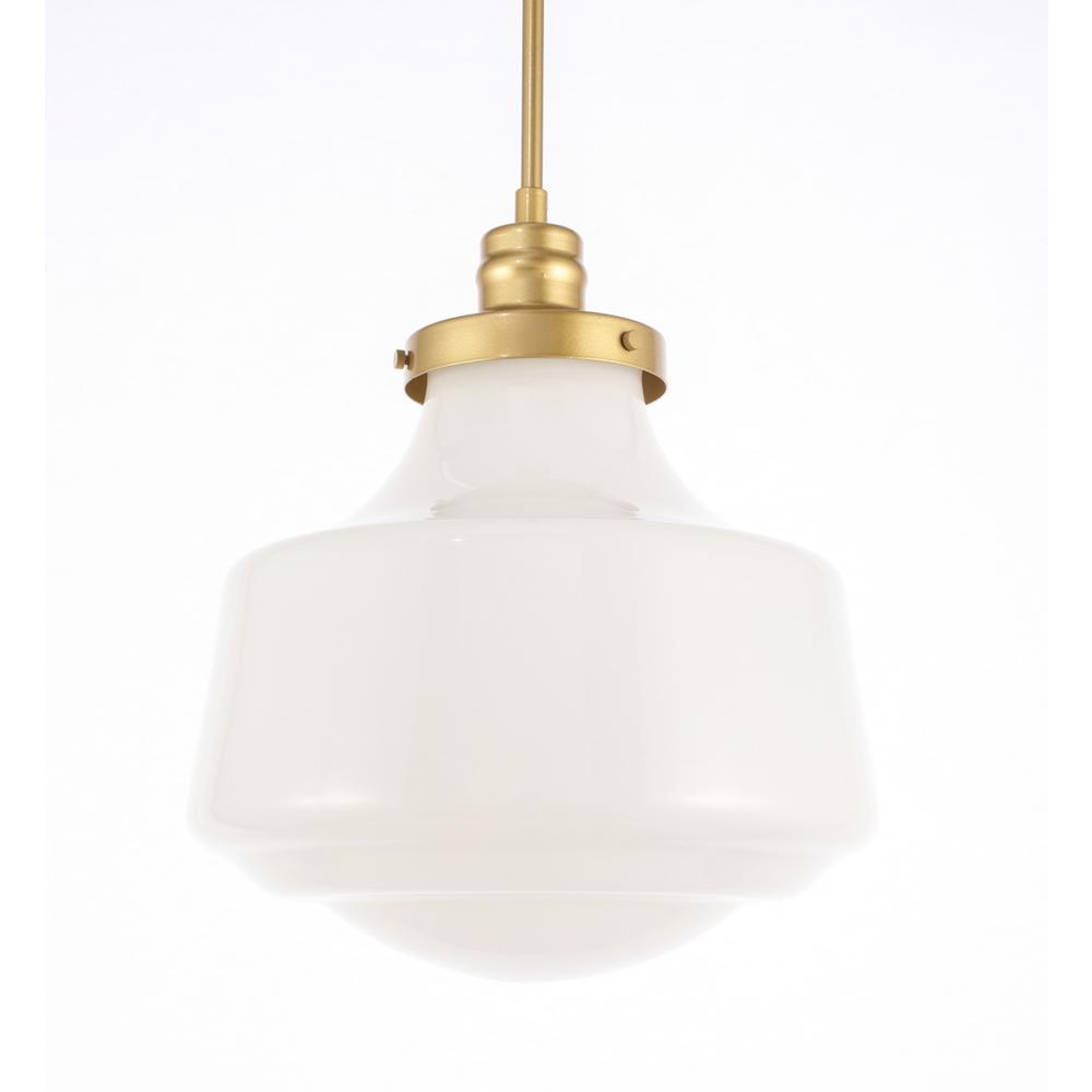 Lyle 1 light Brass and frosted white glass pendant. Picture 10